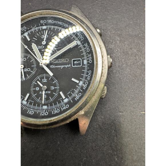 Vtg Seiko Panda Chronograph Quartz 7T32 7C60 Black Dial Watch Stainless Steel WR main image 4